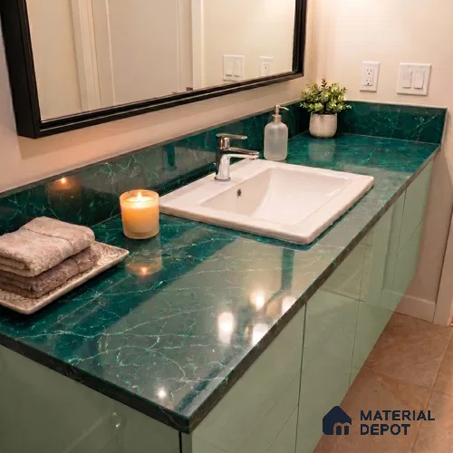 Belina Quartz QR 00302 Onyx Emerald Helsinki Series 10.5 ft x 5.35 ft Quartz - 20 mm | 10 Years and Replacement Warranty | Suitable for Kitchen, Restaurant, Counter Tops, Dining, Reception, office