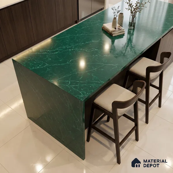 Belina Quartz QR 00302 Onyx Emerald Helsinki Series 10.5 ft x 5.35 ft Quartz - 20 mm | 10 Years and Replacement Warranty | Suitable for Kitchen, Restaurant, Counter Tops, Dining, Reception, office
