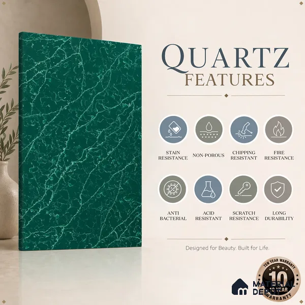 Belina Quartz QR 00302 Onyx Emerald Helsinki Series 10.5 ft x 5.35 ft Quartz - 20 mm | 10 Years and Replacement Warranty | Suitable for Kitchen, Restaurant, Counter Tops, Dining, Reception, office