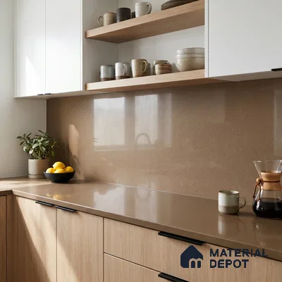 Belina Quartz QR 00303 Cosmo Cream Helsinki Series 10.5 ft x 5.35 ft Quartz - 20 mm | 10 Years and Replacement Warranty | Suitable for Kitchen, Restaurant, Counter Tops, Dining, Reception, office