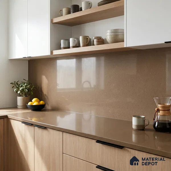 Belina Quartz QR 00303 Cosmo Cream Helsinki Series 10.5 ft x 5.35 ft Quartz - 20 mm | 10 Years and Replacement Warranty | Suitable for Kitchen, Restaurant, Counter Tops, Dining, Reception, office
