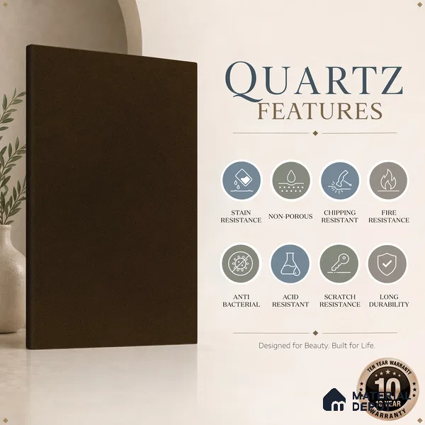 Belina Quartz QR 00304 Cosmo Espresso Helsinki Series 10.5 ft x 5.35 ft Quartz - 20 mm | 10 Years and Replacement Warranty | Suitable for Kitchen, Restaurant, Counter Tops, Dining, Reception, office