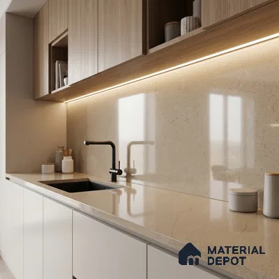 Belina Quartz QR 00305 Natural Beige Helsinki Series 10.5 ft x 5.35 ft Quartz - 20 mm | 10 Years and Replacement Warranty | Suitable for Kitchen, Restaurant, Counter Tops, Dining, Reception, office