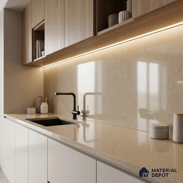 Belina Quartz QR 00305 Natural Beige Helsinki Series 10.5 ft x 5.35 ft Quartz - 20 mm | 10 Years and Replacement Warranty | Suitable for Kitchen, Restaurant, Counter Tops, Dining, Reception, office