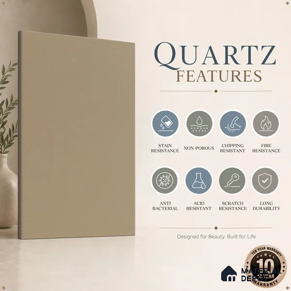 Belina Quartz QR 00305 Natural Beige Helsinki Series 10.5 ft x 5.35 ft Quartz - 20 mm | 10 Years and Replacement Warranty | Suitable for Kitchen, Restaurant, Counter Tops, Dining, Reception, office