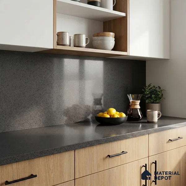 Belina Quartz QR 00306 Industrial Grey Helsinki Series 10.5 ft x 5.35 ft Quartz - 20 mm | 10 Years and Replacement Warranty | Suitable for Kitchen, Restaurant, Counter Tops, Dining, Reception, office (Sample)