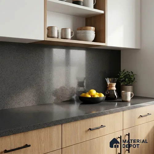 Belina Quartz QR 00306 Industrial Grey Helsinki Series 10.5 ft x 5.35 ft Quartz - 20 mm | 10 Years and Replacement Warranty | Suitable for Kitchen, Restaurant, Counter Tops, Dining, Reception, office