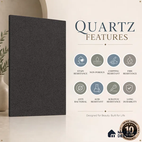Belina Quartz QR 00306 Industrial Grey Helsinki Series 10.5 ft x 5.35 ft Quartz - 20 mm | 10 Years and Replacement Warranty | Suitable for Kitchen, Restaurant, Counter Tops, Dining, Reception, office (Sample)