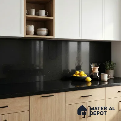 Belina Quartz QR 00307 Eclipse Black Helsinki Series 10.5 ft x 5.35 ft Quartz - 20 mm | 10 Years and Replacement Warranty | Suitable for Kitchen, Restaurant, Counter Tops, Dining, Reception, office