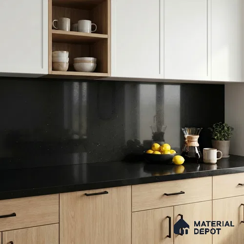 Belina Quartz QR 00307 Eclipse Black Helsinki Series 10.5 ft x 5.35 ft Quartz - 20 mm | 10 Years and Replacement Warranty | Suitable for Kitchen, Restaurant, Counter Tops, Dining, Reception, office