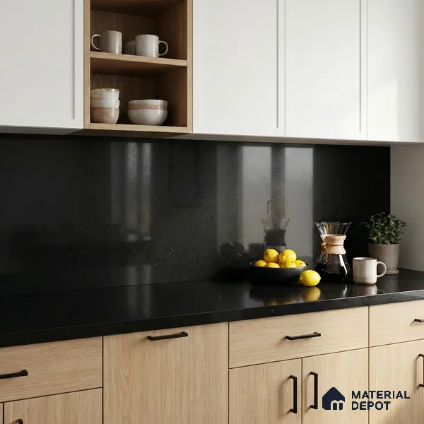 Belina Quartz QR 00307 Eclipse Black Helsinki Series 10.5 ft x 5.35 ft Quartz - 20 mm | 10 Years and Replacement Warranty | Suitable for Kitchen, Restaurant, Counter Tops, Dining, Reception, office