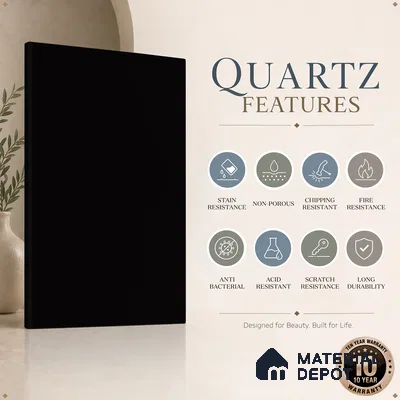 Belina Quartz QR 00307 Eclipse Black Helsinki Series 10.5 ft x 5.35 ft Quartz - 20 mm | 10 Years and Replacement Warranty | Suitable for Kitchen, Restaurant, Counter Tops, Dining, Reception, office