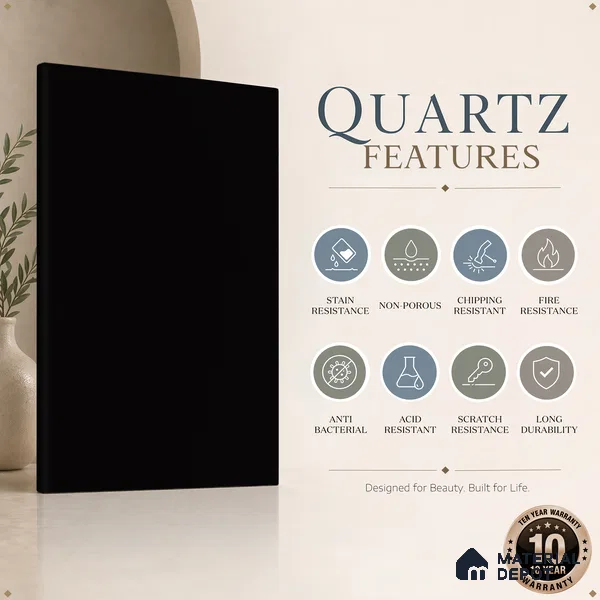 Belina Quartz QR 00307 Eclipse Black Helsinki Series 10.5 ft x 5.35 ft Quartz - 20 mm | 10 Years and Replacement Warranty | Suitable for Kitchen, Restaurant, Counter Tops, Dining, Reception, office