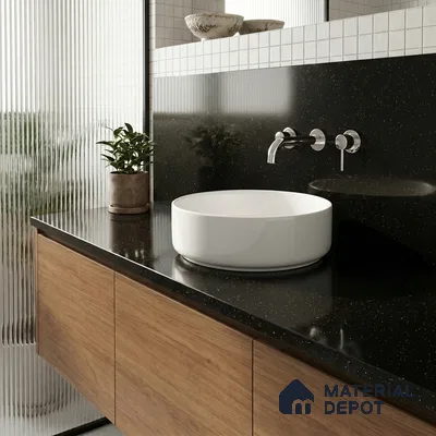 Belina Quartz QR 00308 Titanium Nero Helsinki Series 10.5 ft x 5.35 ft Quartz - 20 mm | 10 Years and Replacement Warranty | Suitable for Kitchen, Restaurant, Counter Tops, Dining, Reception, office