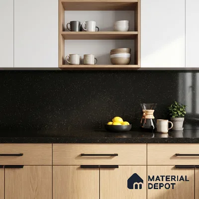 Belina Quartz QR 00308 Titanium Nero Helsinki Series 10.5 ft x 5.35 ft Quartz - 20 mm | 10 Years and Replacement Warranty | Suitable for Kitchen, Restaurant, Counter Tops, Dining, Reception, office