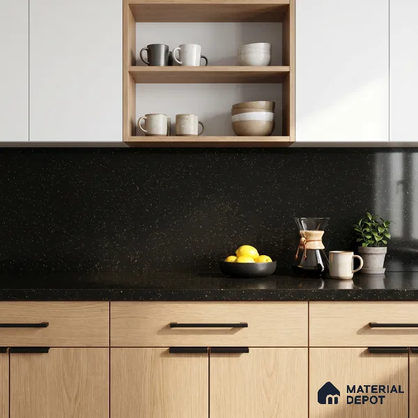 Belina Quartz QR 00308 Titanium Nero Helsinki Series 10.5 ft x 5.35 ft Quartz - 20 mm | 10 Years and Replacement Warranty | Suitable for Kitchen, Restaurant, Counter Tops, Dining, Reception, office