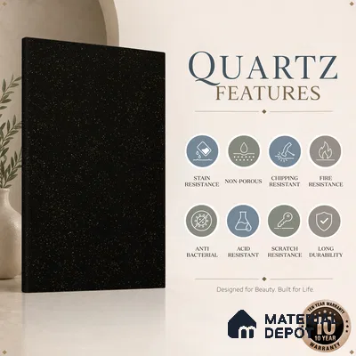 Belina Quartz QR 00308 Titanium Nero Helsinki Series 10.5 ft x 5.35 ft Quartz - 20 mm | 10 Years and Replacement Warranty | Suitable for Kitchen, Restaurant, Counter Tops, Dining, Reception, office