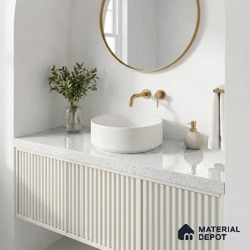Belina Quartz QR 00309 B White Celestia Helsinki Series 10.5 ft x 2.79 ft Quartz - 20 mm | 10 Years and Replacement Warranty | Suitable for Kitchen, Restaurant, Counter Tops, Dining, Reception, office