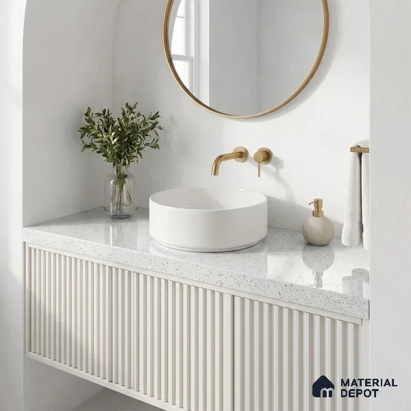 Belina Quartz QR 00309 B White Celestia Helsinki Series 10.5 ft x 2.79 ft Quartz - 20 mm | 10 Years and Replacement Warranty | Suitable for Kitchen, Restaurant, Counter Tops, Dining, Reception, office