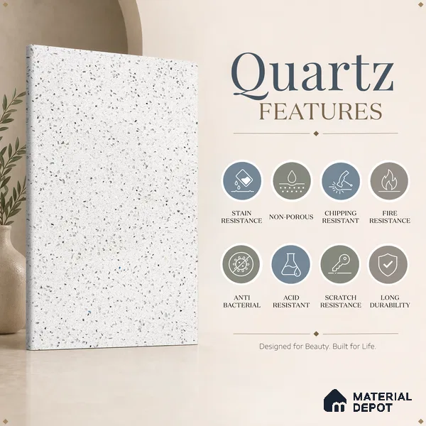 Belina Quartz QR 00309 B White Celestia Helsinki Series 10.5 ft x 2.79 ft Quartz - 20 mm | 10 Years and Replacement Warranty | Suitable for Kitchen, Restaurant, Counter Tops, Dining, Reception, office