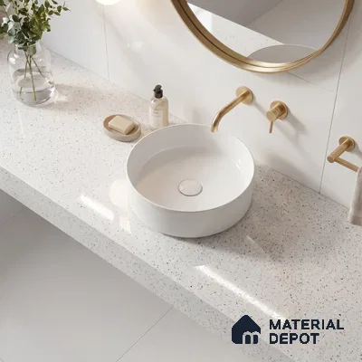 Belina Quartz QR 00309 White Celestia Helsinki Series 10.5 ft x 5.35 ft Quartz - 20 mm | 10 Years and Replacement Warranty | Suitable for Kitchen, Restaurant, Counter Tops, Dining, Reception, office