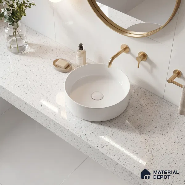 Belina Quartz QR 00309 White Celestia Helsinki Series 10.5 ft x 5.35 ft Quartz - 20 mm | 10 Years and Replacement Warranty | Suitable for Kitchen, Restaurant, Counter Tops, Dining, Reception, office