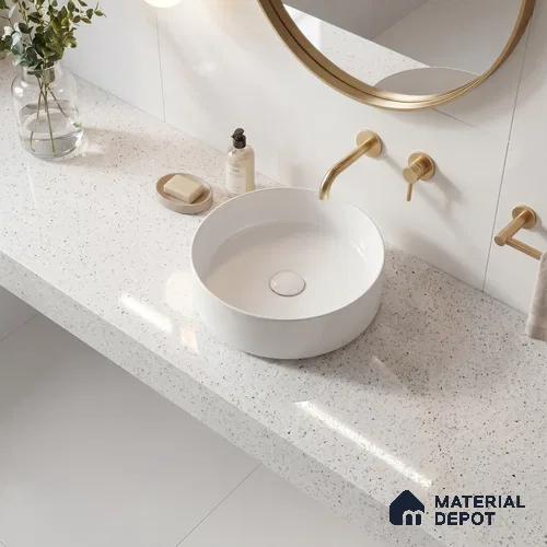 Belina Quartz QR 00309 White Celestia Helsinki Series 10.5 ft x 5.35 ft Quartz - 20 mm | 10 Years and Replacement Warranty | Suitable for Kitchen, Restaurant, Counter Tops, Dining, Reception, office