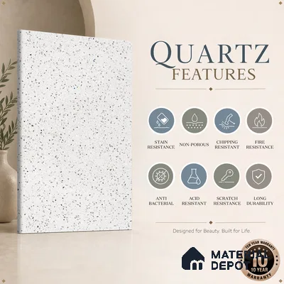 Belina Quartz QR 00309 White Celestia Helsinki Series 10.5 ft x 5.35 ft Quartz - 20 mm | 10 Years and Replacement Warranty | Suitable for Kitchen, Restaurant, Counter Tops, Dining, Reception, office
