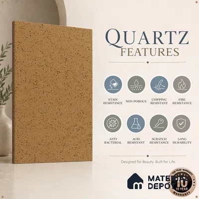 Belina Quartz QR 00310 Beige Celestia Helsinki Series 10.5 ft x 5.35 ft Quartz - 20 mm | 10 Years and Replacement Warranty | Suitable for Kitchen, Restaurant, Counter Tops, Dining, Reception, office