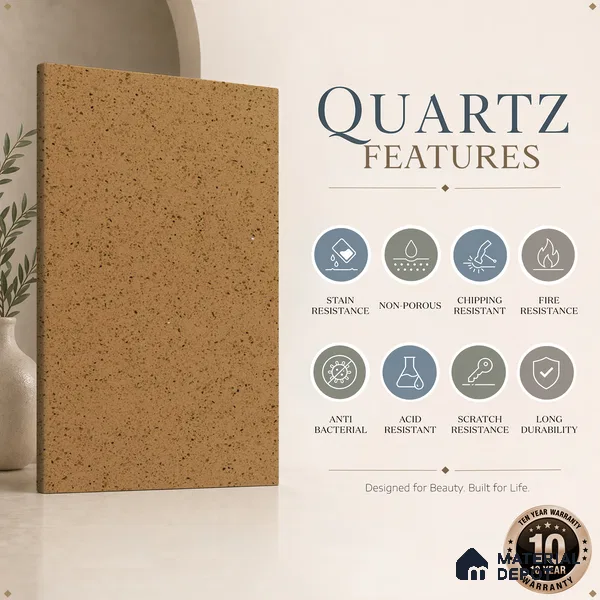 Belina Quartz QR 00310 Beige Celestia Helsinki Series 10.5 ft x 5.35 ft Quartz - 20 mm | 10 Years and Replacement Warranty | Suitable for Kitchen, Restaurant, Counter Tops, Dining, Reception, office
