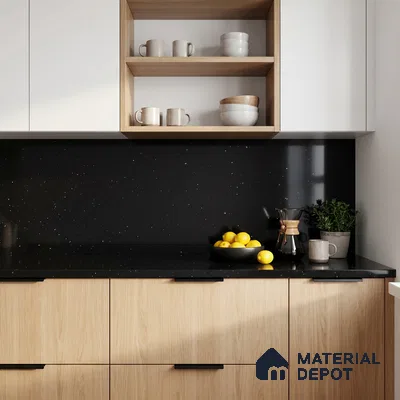 Belina Quartz QR 00311 Black Nova Helsinki Series 10.5 ft x 5.35 ft Quartz - 20 mm | 10 Years and Replacement Warranty | Suitable for Kitchen, Restaurant, Counter Tops, Dining, Reception, office