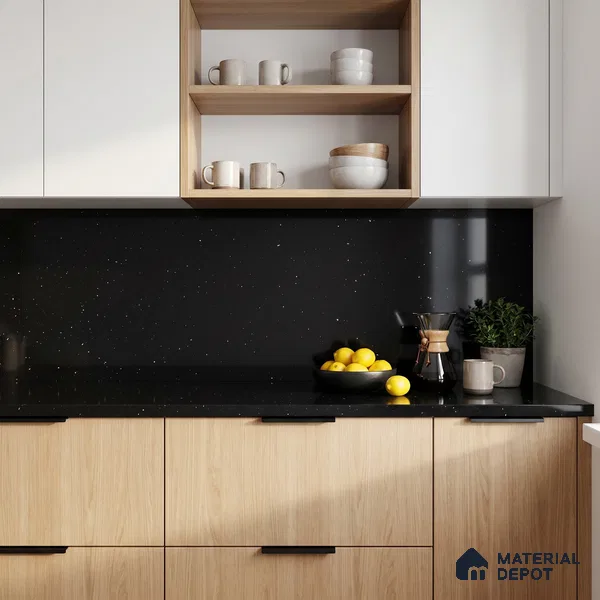 Belina Quartz QR 00311 Black Nova Helsinki Series 10.5 ft x 5.35 ft Quartz - 20 mm | 10 Years and Replacement Warranty | Suitable for Kitchen, Restaurant, Counter Tops, Dining, Reception, office