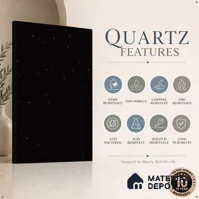 Belina Quartz QR 00311 Black Nova Helsinki Series 10.5 ft x 5.35 ft Quartz - 20 mm | 10 Years and Replacement Warranty | Suitable for Kitchen, Restaurant, Counter Tops, Dining, Reception, office