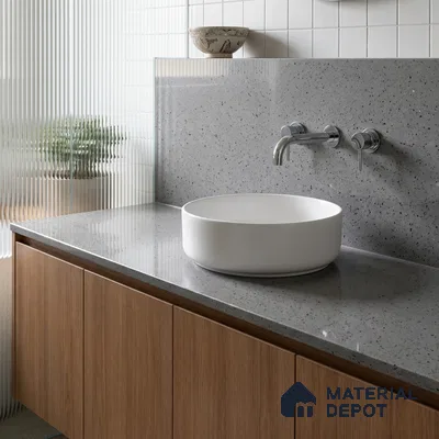 Belina Quartz QR 00312 Light Grey Starstone Helsinki Series 10.5 ft x 5.35 ft Quartz - 20 mm | 10 Years and Replacement Warranty | Suitable for Kitchen, Restaurant, Counter Tops, Dining, Reception, office