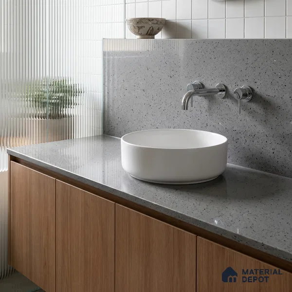 Belina Quartz QR 00312 Light Grey Starstone Helsinki Series 10.5 ft x 5.35 ft Quartz - 20 mm | 10 Years and Replacement Warranty | Suitable for Kitchen, Restaurant, Counter Tops, Dining, Reception, office