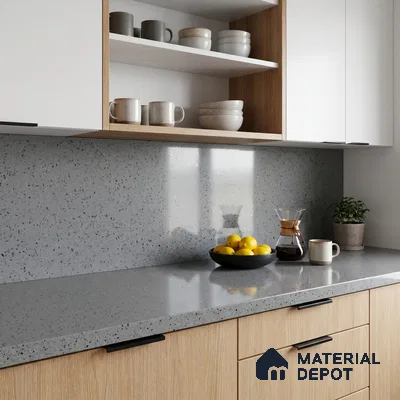 Belina Quartz QR 00312 Light Grey Starstone Helsinki Series 10.5 ft x 5.35 ft Quartz - 20 mm | 10 Years and Replacement Warranty | Suitable for Kitchen, Restaurant, Counter Tops, Dining, Reception, office