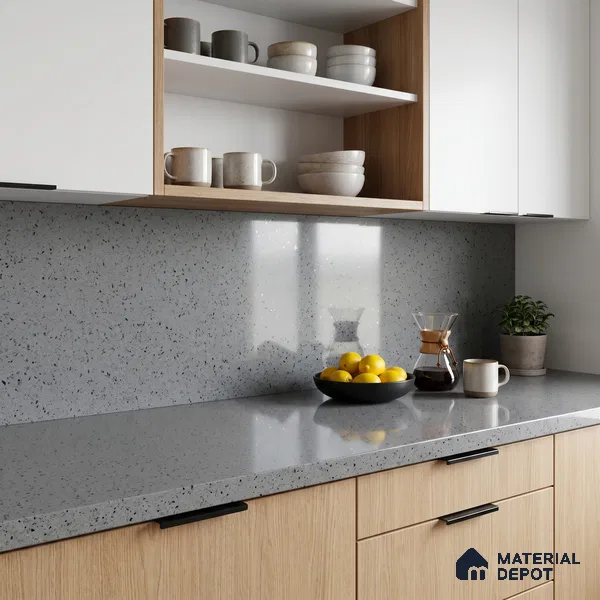Belina Quartz QR 00312 Light Grey Starstone Helsinki Series 10.5 ft x 5.35 ft Quartz - 20 mm | 10 Years and Replacement Warranty | Suitable for Kitchen, Restaurant, Counter Tops, Dining, Reception, office