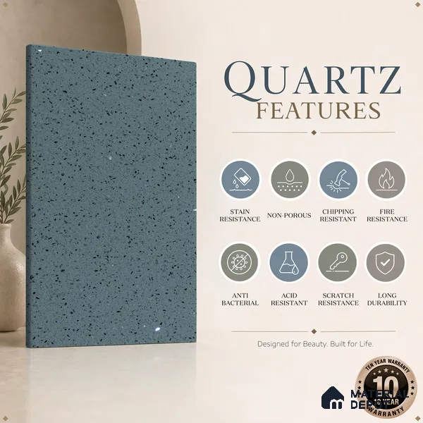 Belina Quartz QR 00312 Light Grey Starstone Helsinki Series 10.5 ft x 5.35 ft Quartz - 20 mm | 10 Years and Replacement Warranty | Suitable for Kitchen, Restaurant, Counter Tops, Dining, Reception, office