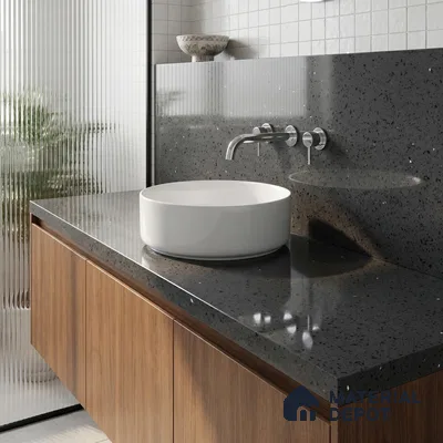 Belina Quartz QR 00313 Dark Grey Cosmos Helsinki Series 10.5 ft x 5.35 ft Quartz - 20 mm | 10 Years and Replacement Warranty | Suitable for Kitchen, Restaurant, Counter Tops, Dining, Reception, office