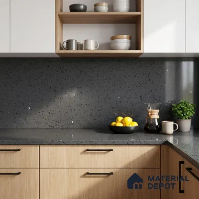 Belina Quartz QR 00313 Dark Grey Cosmos Helsinki Series 10.5 ft x 5.35 ft Quartz - 20 mm | 10 Years and Replacement Warranty | Suitable for Kitchen, Restaurant, Counter Tops, Dining, Reception, office
