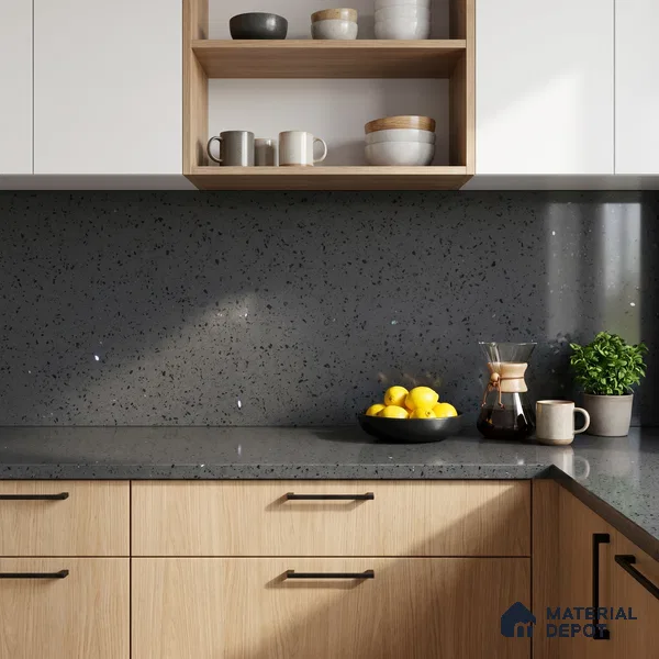 Belina Quartz QR 00313 Dark Grey Cosmos Helsinki Series 10.5 ft x 5.35 ft Quartz - 20 mm | 10 Years and Replacement Warranty | Suitable for Kitchen, Restaurant, Counter Tops, Dining, Reception, office