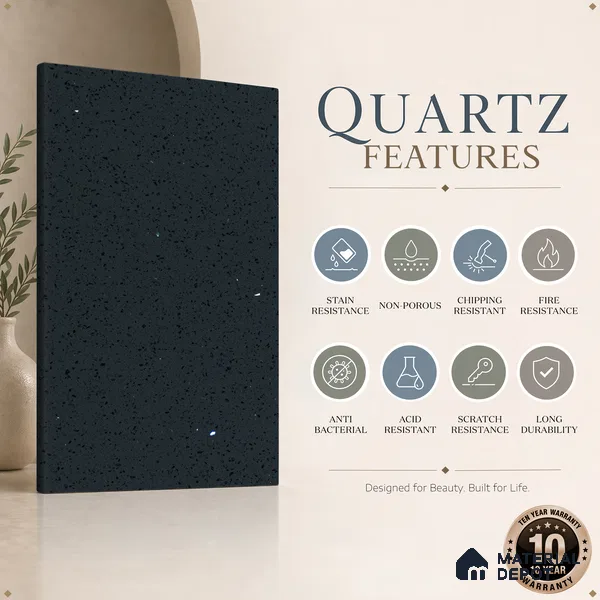 Belina Quartz QR 00313 Dark Grey Cosmos Helsinki Series 10.5 ft x 5.35 ft Quartz - 20 mm | 10 Years and Replacement Warranty | Suitable for Kitchen, Restaurant, Counter Tops, Dining, Reception, office