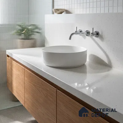 Belina Quartz QR 00314 Snow Shimmer Helsinki Series 10.5 ft x 5.35 ft Quartz - 20 mm | 10 Years and Replacement Warranty | Suitable for Kitchen, Restaurant, Counter Tops, Dining, Reception, office