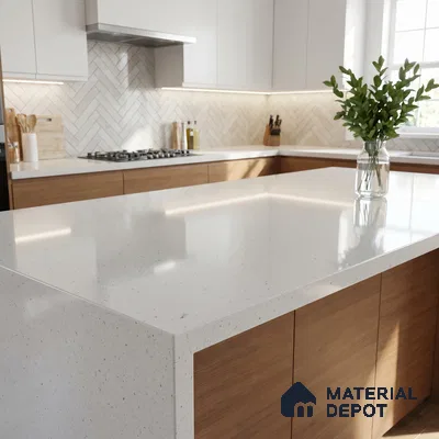 Belina Quartz QR 00314 Snow Shimmer Helsinki Series 10.5 ft x 5.35 ft Quartz - 20 mm | 10 Years and Replacement Warranty | Suitable for Kitchen, Restaurant, Counter Tops, Dining, Reception, office