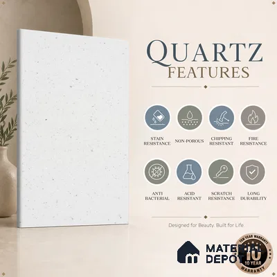Belina Quartz QR 00314 Snow Shimmer Helsinki Series 10.5 ft x 5.35 ft Quartz - 20 mm | 10 Years and Replacement Warranty | Suitable for Kitchen, Restaurant, Counter Tops, Dining, Reception, office