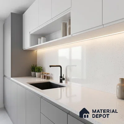 Belina Quartz QR 00315 C White Dunes Helsinki Series 10.5 ft x 2.66 ft Quartz - 20 mm | 10 Years and Replacement Warranty | Suitable for Kitchen, Restaurant, Counter Tops, Dining, Reception, office