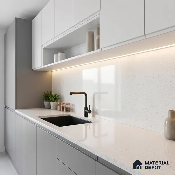 Belina Quartz QR 00315 C White Dunes Helsinki Series 10.5 ft x 2.66 ft Quartz - 20 mm | 10 Years and Replacement Warranty | Suitable for Kitchen, Restaurant, Counter Tops, Dining, Reception, office