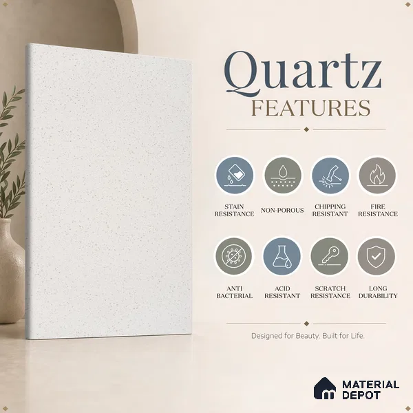 Belina Quartz QR 00315 C White Dunes Helsinki Series 10.5 ft x 2.66 ft Quartz - 20 mm | 10 Years and Replacement Warranty | Suitable for Kitchen, Restaurant, Counter Tops, Dining, Reception, office