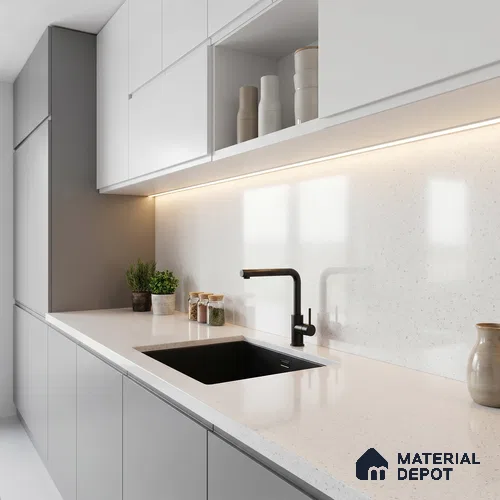 Belina Quartz QR 00315 White Dunes Helsinki Series 10.5 ft x 5.35 ft Quartz - 20 mm | 10 Years and Replacement Warranty | Suitable for Kitchen, Restaurant, Counter Tops, Dining, Reception, office