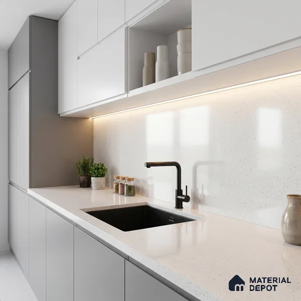 Belina Quartz QR 00315 White Dunes Helsinki Series 10.5 ft x 5.35 ft Quartz - 20 mm | 10 Years and Replacement Warranty | Suitable for Kitchen, Restaurant, Counter Tops, Dining, Reception, office